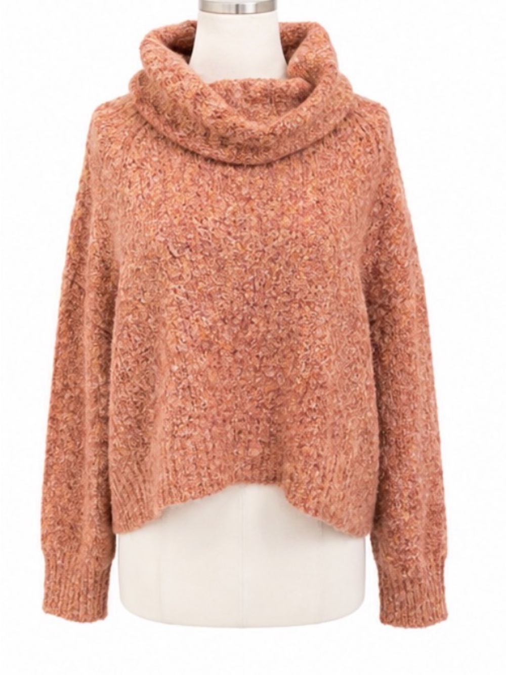 Sincerely Jules Pink Bouclé Cowl Neck Cropped Sweater Size Small